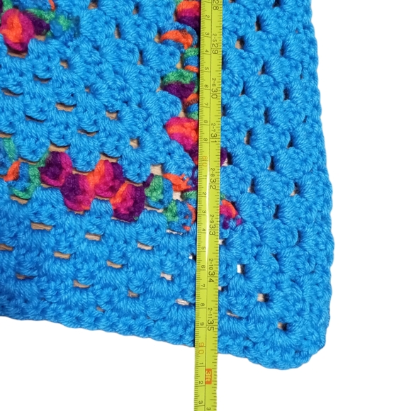 Vintage Handmade Granny Square  Blue Red Pink Crochet Afghan Throw Blanket - Picture 4 of 6